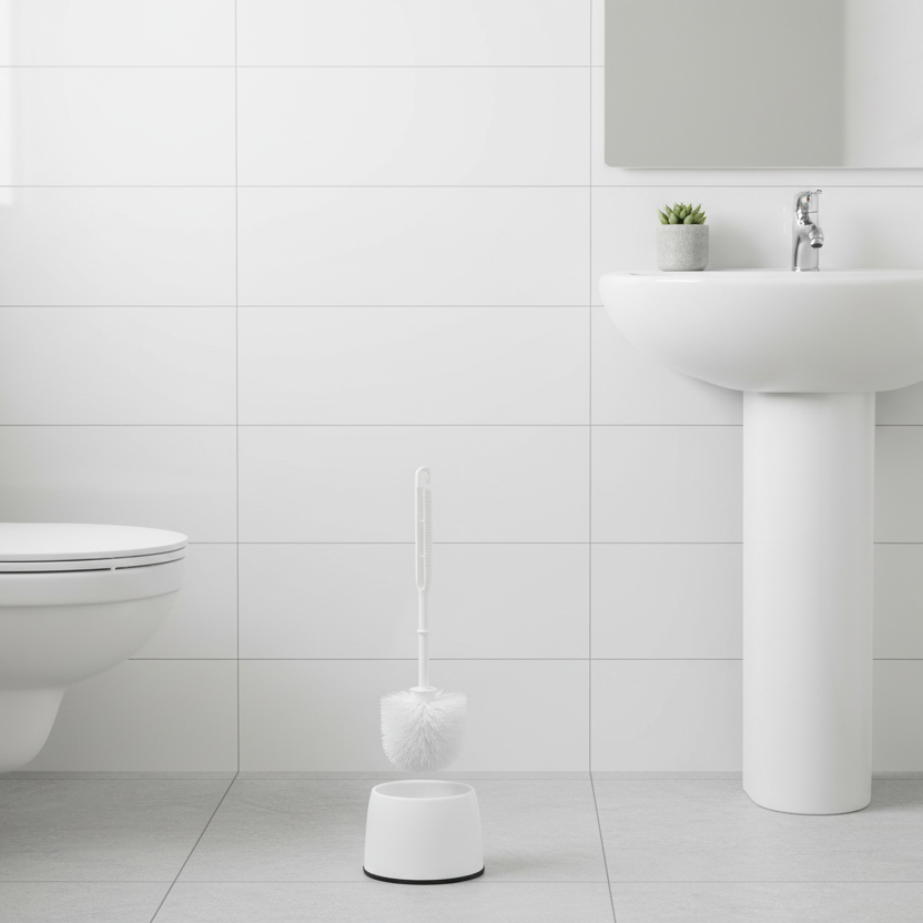 MicroClean Toilet Bowl Brush with Caddy, White